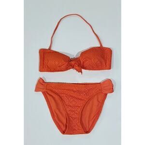 Mossimo Orange Crochet Lace Bikini Swimsuit Convertable Strapless Top Bottoms S